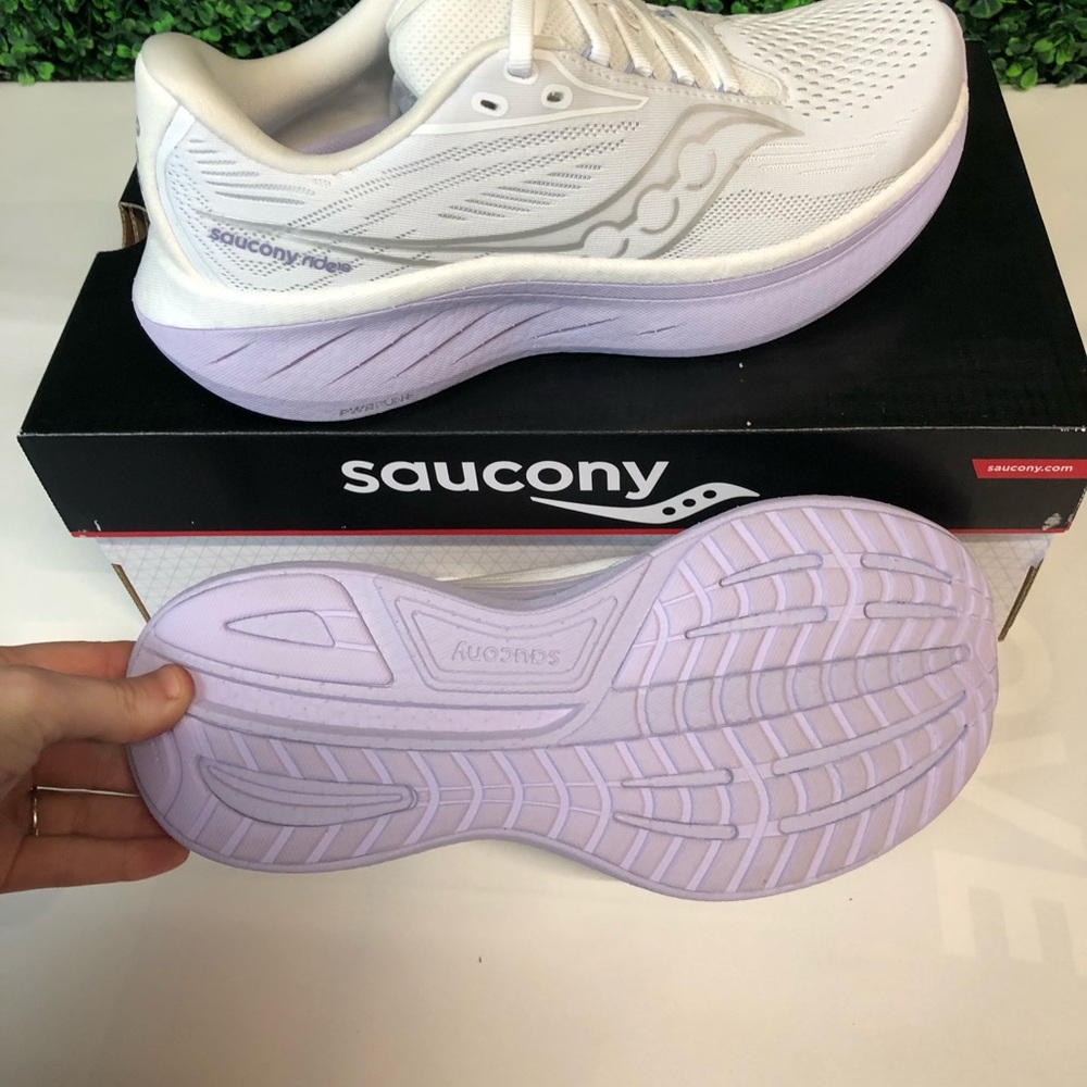 NIB Saucony Ride 18 White And Lavender Womens Tennis Shoe Multi Sizes - Picture 6 of 10